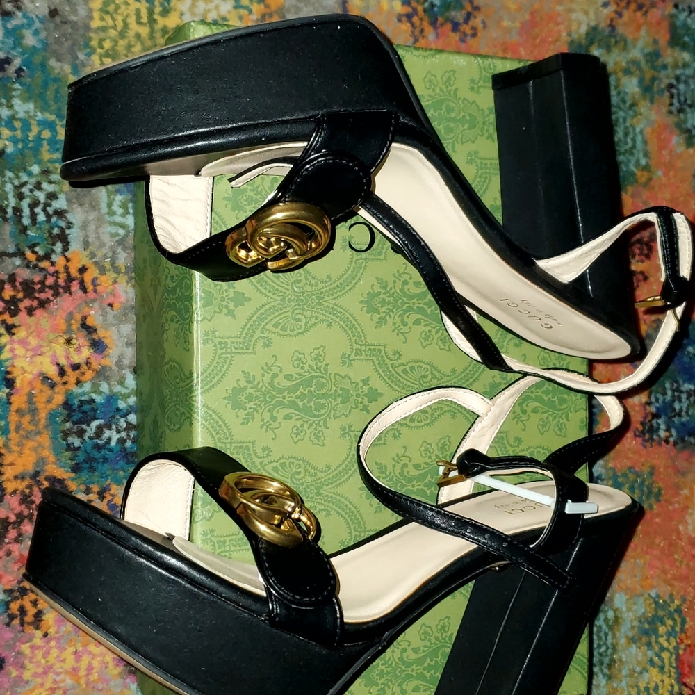 Gucci Black GG Marmont Ankle Wrap Platform Sandals - Picture 8 of 10